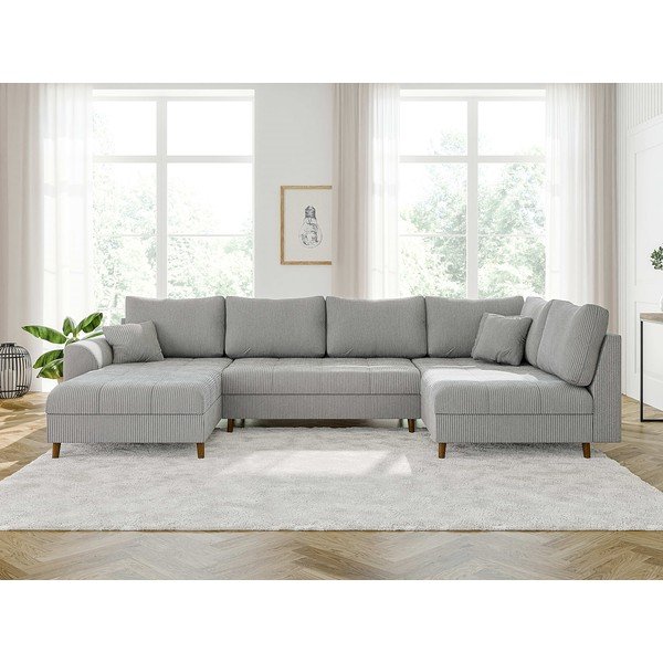 Светлосив ъглов диван от рипсено кадифе (ляв ъгъл/"U" форма) Ariella – Ropez-image-1