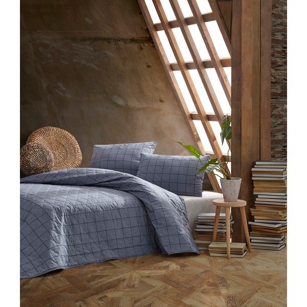 Синьо шалте с 2 калъфки за възглавници от памук ранфорс , 225 x 240 cm Persegi - Mijolnir-image-1