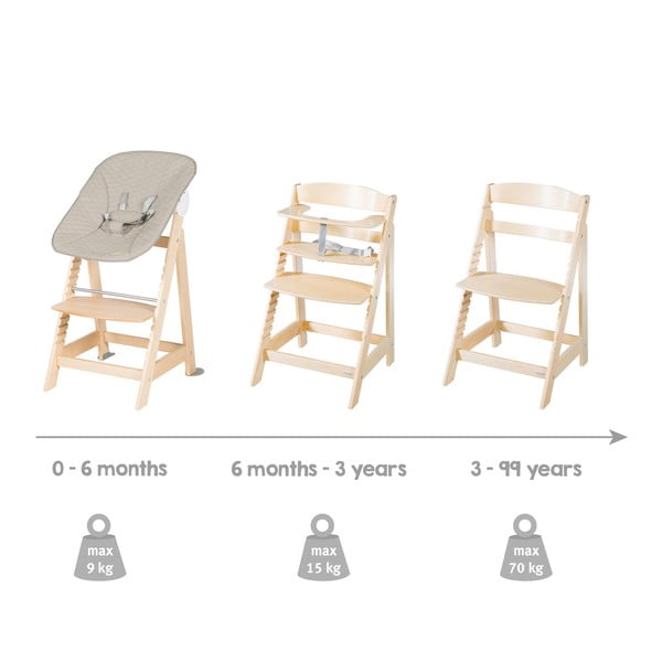 Стол за хранене в бежов и естествен цвят Born Up 2in1 Luxe – Roba-image-2