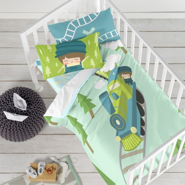 Детско спално бельо от чист памук Happynois , 115 x 145 cm Train - Mr. Fox-image-1