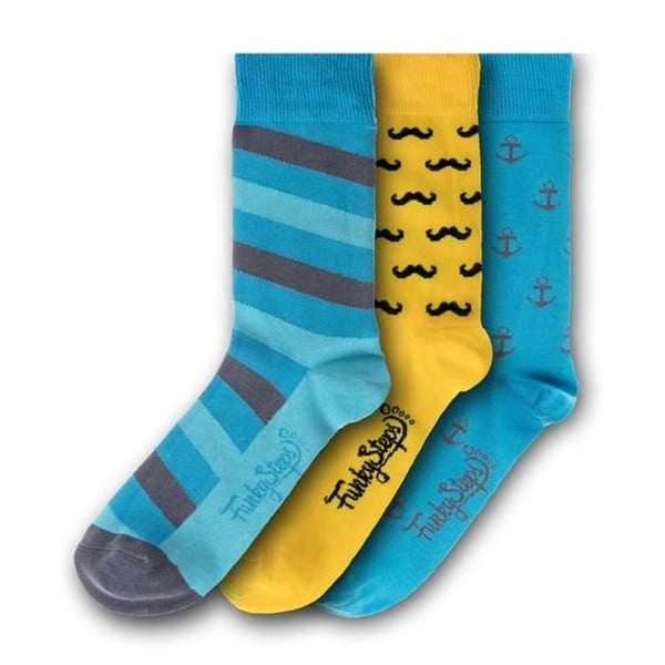 Комплект от 3 чифта сини чорапи, размер 39 - 45 - Funky Steps