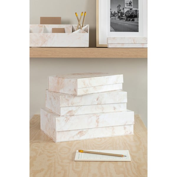 Бежови картонени кутии за съхранение в комплект 3 бр. с капаци 42,5x29,5x13 cm Kian Paper Laminate – Bigso-image-1