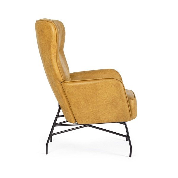 Кресло от изкуствена кожа в цвят горчица Nasira – Bizzotto-image-3