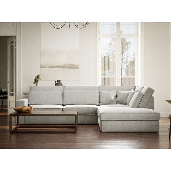 Светлосив шенилов ъглов диван (десен ъгъл/L форма) Kirou – Maison de Rêve-image-4