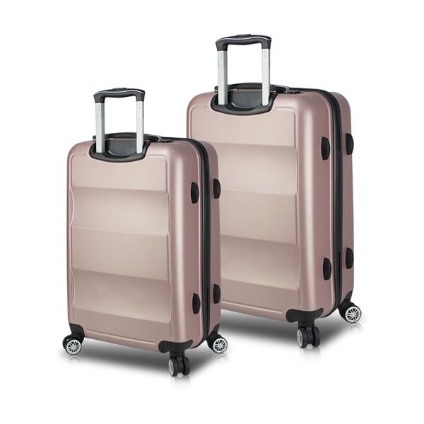 Комплект от 2 розови куфара за пътуване на колелца с USB портове My Valice LASSO Cabin & Medium - Myvalice