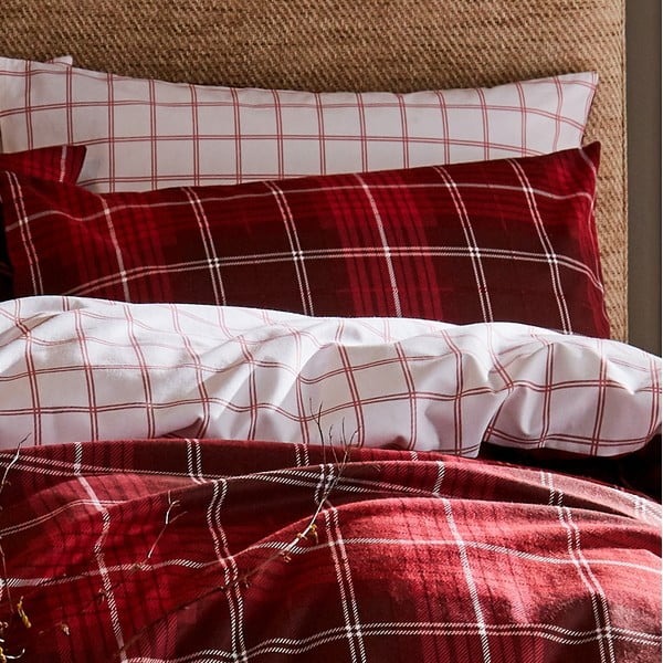 Червено памучно спално бельо Brushed Tartan, 200 x 200 cm - Catherine Lansfield-image-1