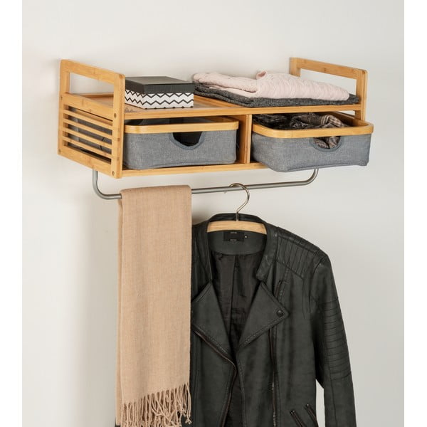 Сива/естествена бамбукова стенна закачалка с рафт Bahari – Wenko-image-1