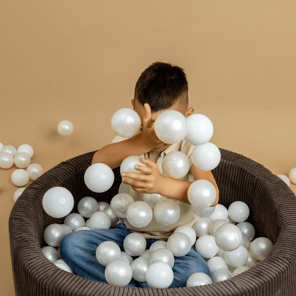 Кафяв велурен басейн с топки ø 90x30 cm Montessori – Meowbaby-image-2