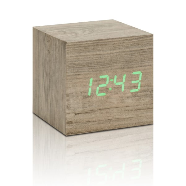 Светлокафяв будилник със зелен LED дисплей Cube Click Clock Wooden Cube Click - Gingko