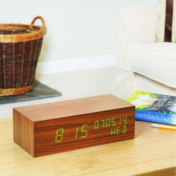Zelený LED budík Square Click Clock, walnut-image-3