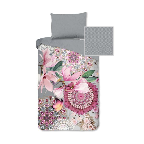 Розово-сиво фланелено спално бельо за единично легло 140x200 cm - HIP