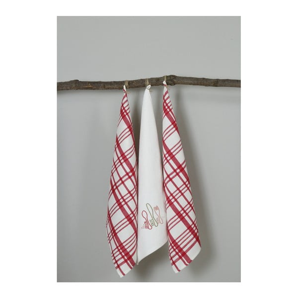 Комплект от 3 червени и бели кухненски кърпи Fork, 50 x 70 cm - My Home Plus