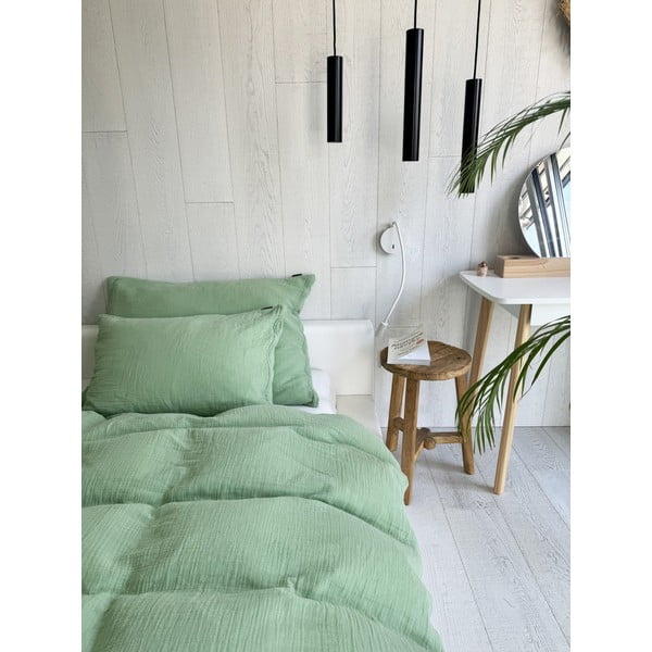 Зелено единично  муселиново спално бельо 135x200 cm Plain Muslin – Butter Kings