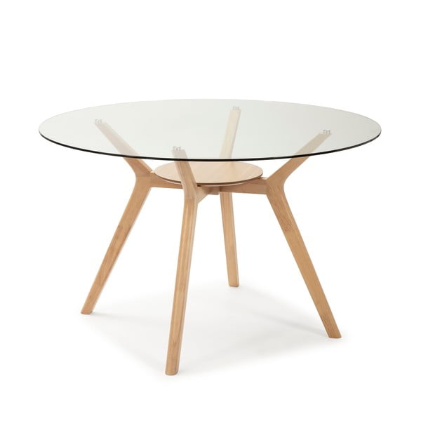 Трапезна маса със стъклен плот и дървени крака Joel - Marckeric