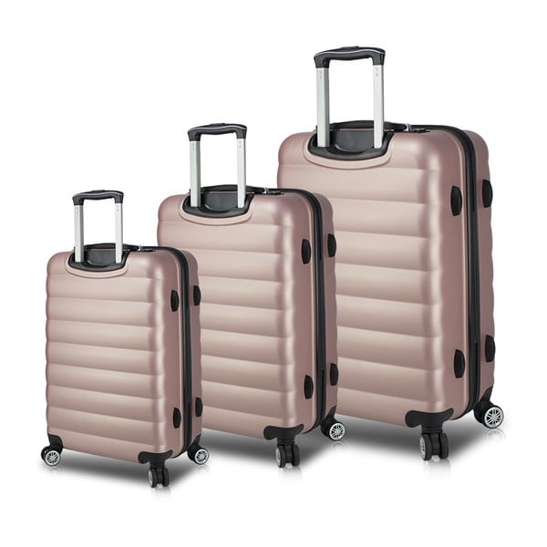 Комплект от 3 розови куфара за пътуване на колелца с USB портове My Valice RESSO Travel Set - Myvalice