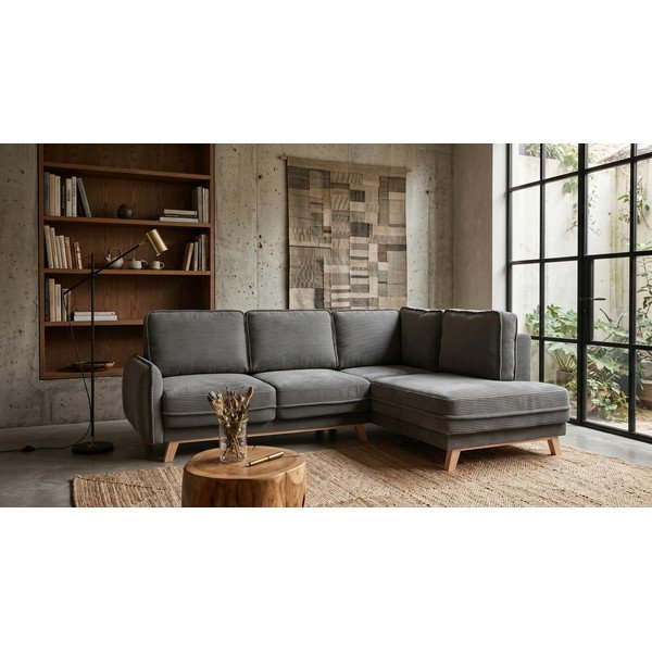 Сив сгъваем ъглов диван от рипсено кадифе (десен ъгъл) Tori – Bonami Selection-image-1