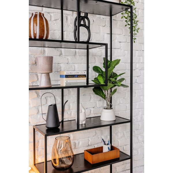 Черна етажерка за книги в декор от ясен 114x185 cm Seaford - Actona-image-4
