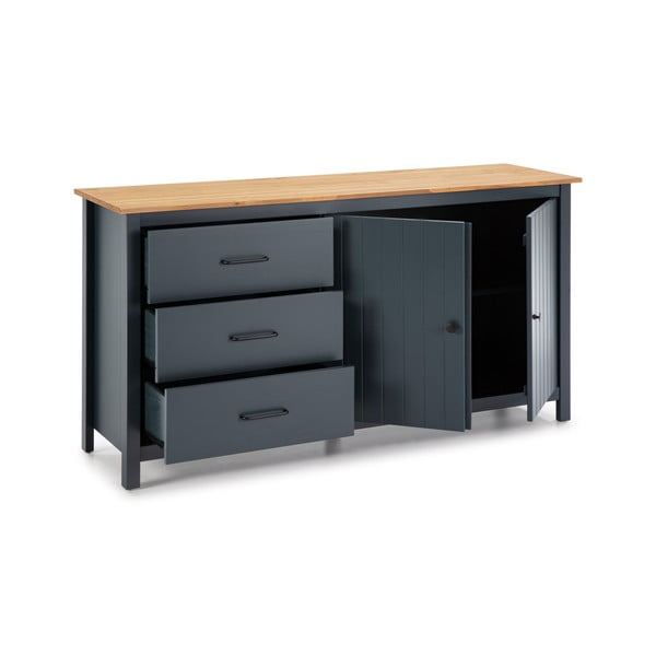 Тъмносин нисък скрин от масивен бор 150x80 cm Miranda – Marckeric-image-3