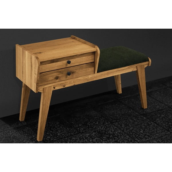 Дъбова пейка с чекмеджета със зелена седалка Retro - The Beds-image-3