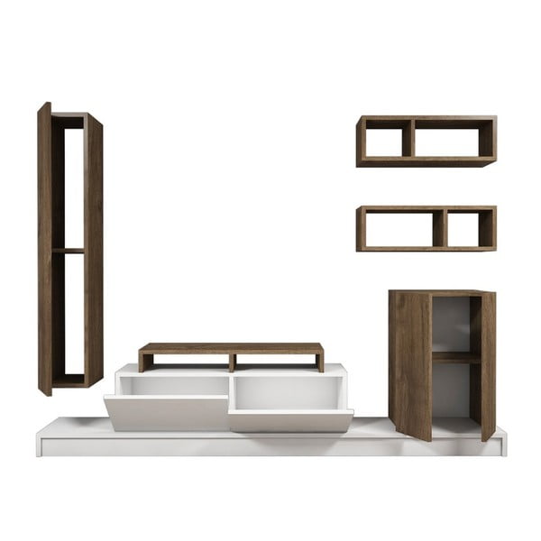 Комплект от дървена маса за телевизор и 3 рафта Пъзел - Puqa Design