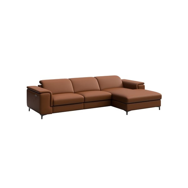 Ъглов диван от кафява кожа в цвят коняк (десен ъгъл) Brito - MESONICA-image-2