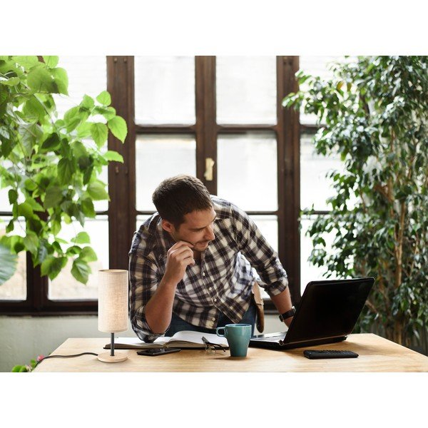 Черна и естествена настолна лампа с текстилен абажур (височина 30 cm) Kira – Fischer & Honsel-image-1