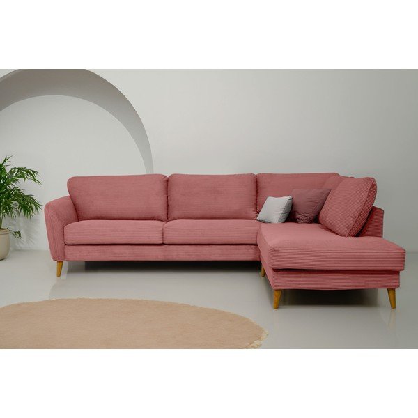 Розов ъглов диван от рипсено кадифе (десен ъгъл) Paris – Scandic-image-1