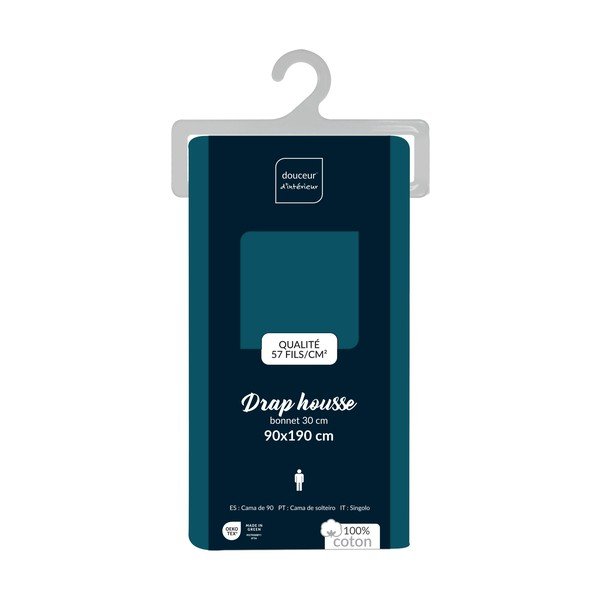 Еластичен памучен чаршаф в петролен цвят 90x190 cm Lina – douceur d'intérieur-image-2