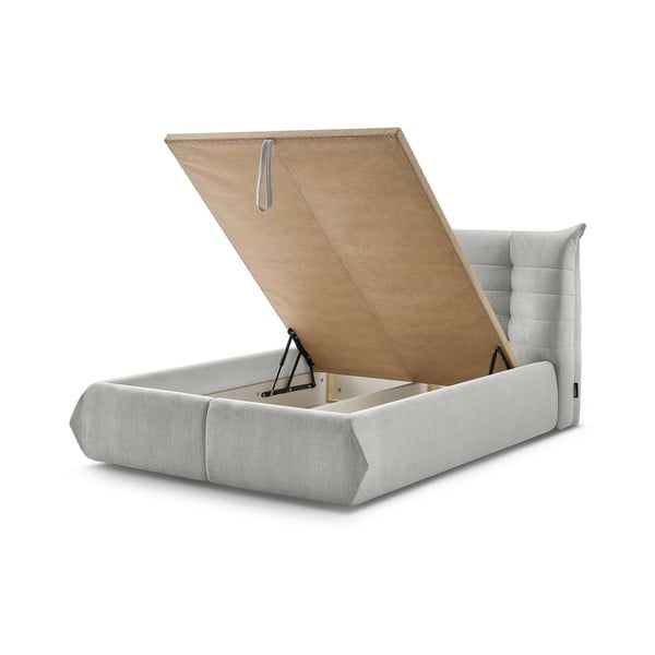 Светлосиво тапицирано двойно легло с място за съхранение с решетка 160x200 cm Clothilde - Bobochic Paris-image-3