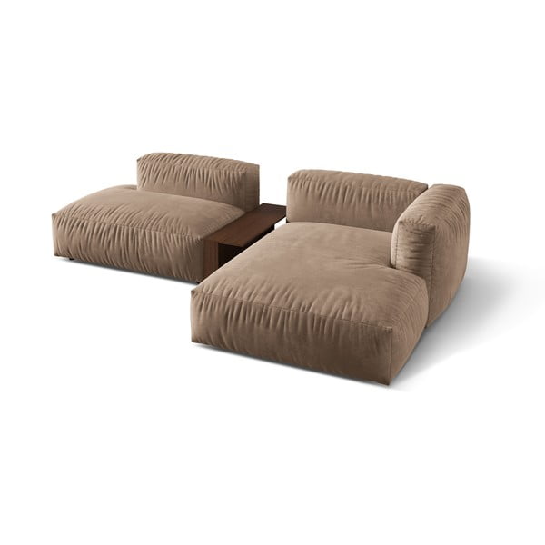 Светлокафяв кадифен модулен ъглов диван (десен ъгъл) Martina – Micadoni -image-2