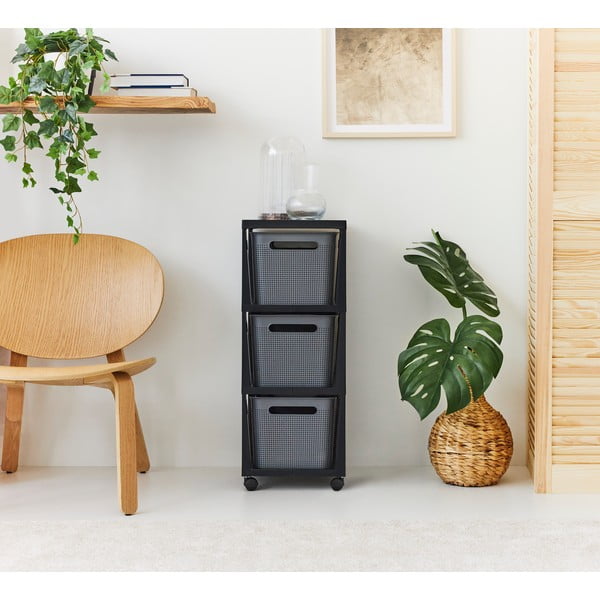 Черно-сива пластмасова подвижна етажерка 30x77 cm Brisen - Rotho-image-2