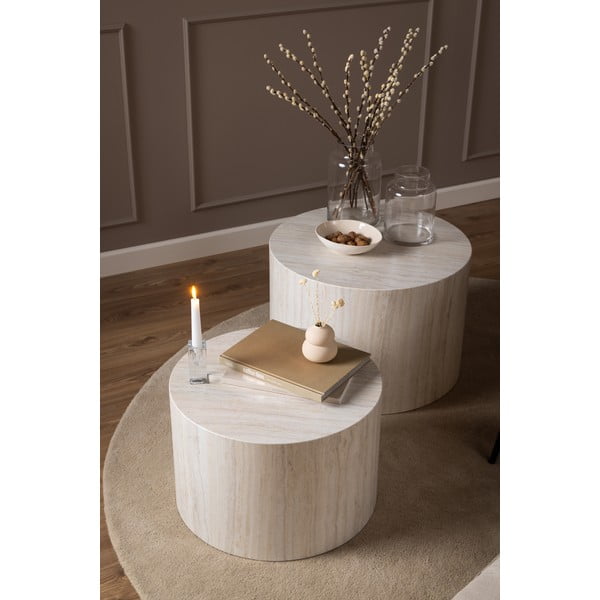 Бежови кръгли масички за кафе в комплект от 2 бр. от камък ø 58 cm Dice – Actona-image-1