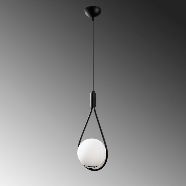 Черно-бяло висящо осветително тяло със стъклен абажур Mudoni – Opviq lights-image-3