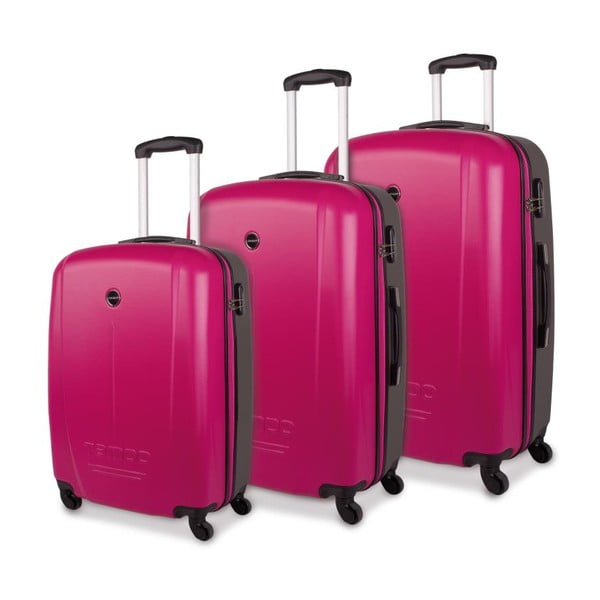 Sada tří sytě růžových cestovních kufrů Tempo