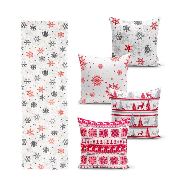 Комплект от 4 коледни калъфки за възглавници и покривка за маса Червена Коледа - Minimalist Cushion Covers