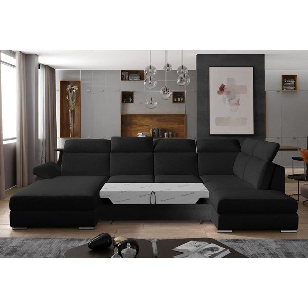 Черен разтегателен ъглов диван (десен ъгъл U форма) Evanell – ELTAP-image-2