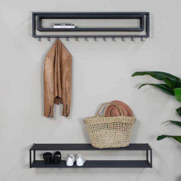 Черна метална стенна закачалка с рафт 118 cm School – Spinder Design-image-3