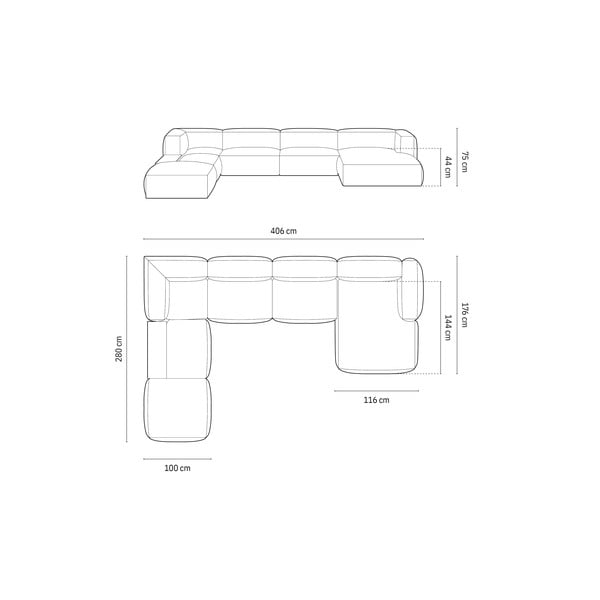 Тъмносин кадифен модулен ъглов диван (ляв ъгъл/U форма) Martina – Micadoni -image-4