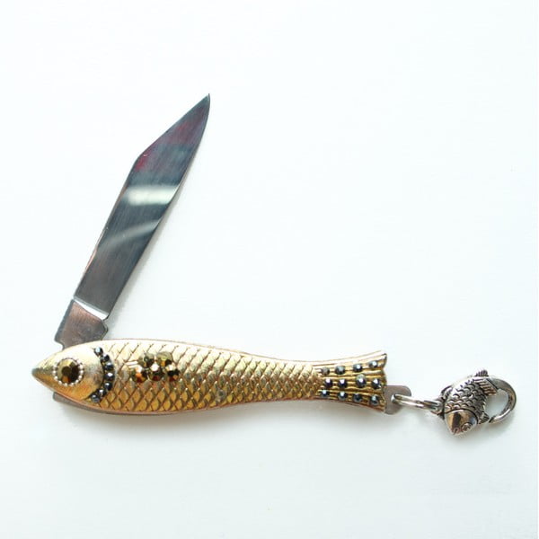 Český nožík rybička, zlatý s tmavými krystaly