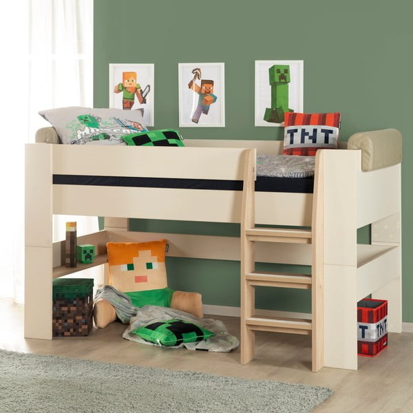 Бежово детско легло 90x200 cm повдигнато без ламелно дъно Loft – Roba-image-3