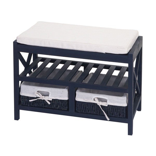 Modrý dřevěný botník s lavicí Mendler Shabby-image-3