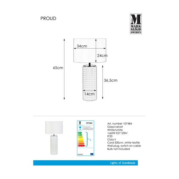 Бяла настолна лампа Proud, ø 34 cm - Markslöjd-image-2