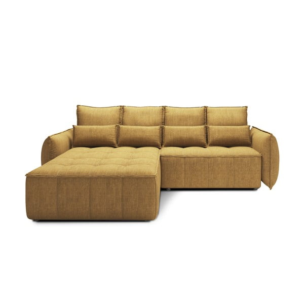 Жълт кадифен разтегателен ъглов диван с място за съхранение (ляв ъгъл) Campo – ELTAP