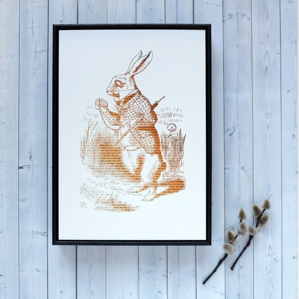 Plakát v dřevěném rámu Alice in Wonderland White Rabbit