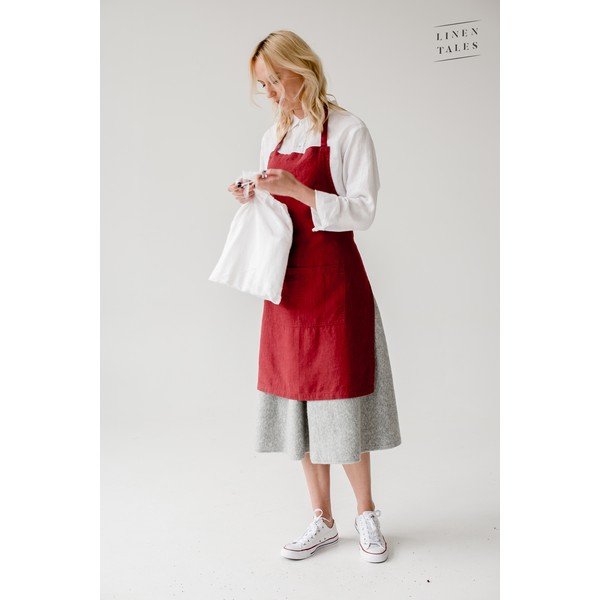 Червена ленена престилка , 80 x 55 cm Daily Apron - Linen Tales-image-3