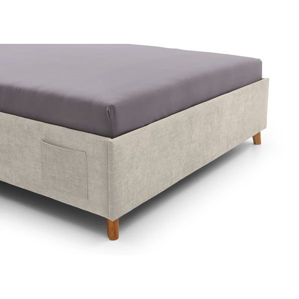 Бежово тапицирано детско легло 140x200 cm с място за съхранение с включена подматрачна рамка Fun – Meise Möbel-image-1