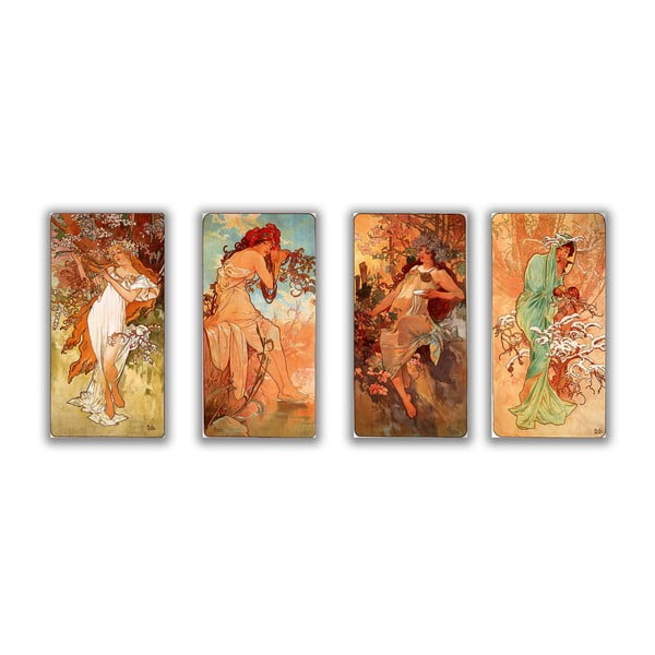 Sada 4 obrazů Four Seasons od Alfonse Muchy, 30x80 cm