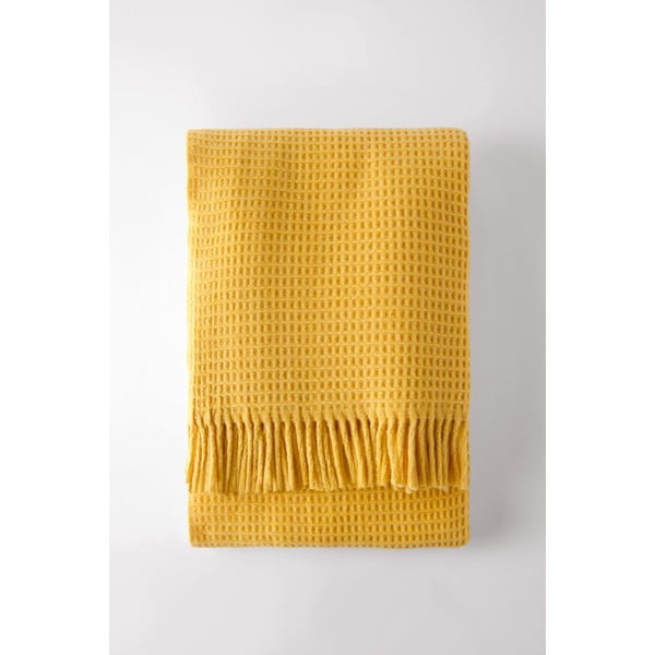 Жълто одеяло с вафлен десен, 140 x 180 cm Waffel - Euromant