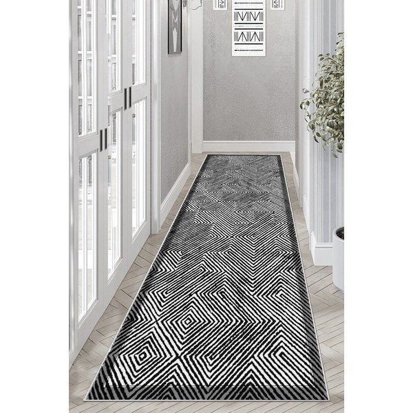 Черно-бял пътека подходяща за пране 80x300 cm Rimio – Vitaus-image-1