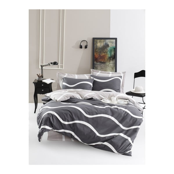 Спално бельо с чаршаф за двойно легло от памук Ranforce Novia Grey, 200 x 220 cm - Mijolnir